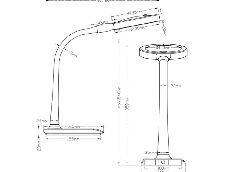 LED Schreibtischlampen 2er Set Weiß flexibel mit Lupe, 3fach Dimmer