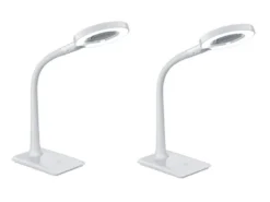 LED Schreibtischlampen 2er Set Weiß flexibel mit Lupe, 3fach Dimmer