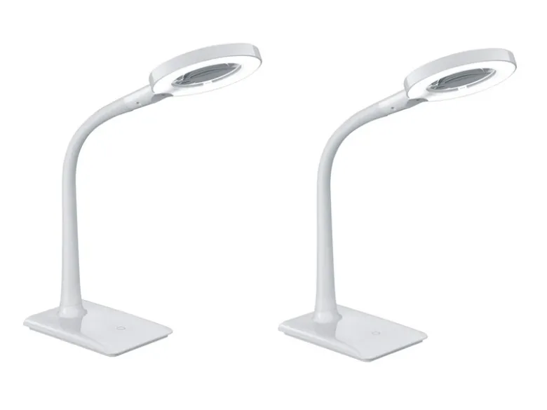 LED Schreibtischlampen 2er Set Weiß flexibel mit Lupe, 3fach Dimmer