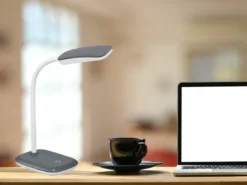 LED Schreibtischleuchte BOA in Grau mit Flex Gelenk & 4-fach Dimmer, 36cm