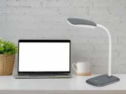 LED Schreibtischleuchte BOA in Grau mit Flex Gelenk & 4-fach Dimmer, 36cm