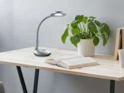 LED Schreibtischleuchte COBRA Silber, Flexgelenk & Sensordimmer, Höhe 32cm