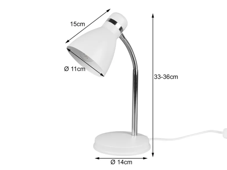 LED Schreibtischleuchte flexibel, Chrom & Metallschirm Weiß, 33cm