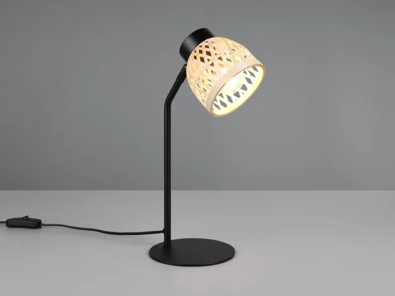 LED Schreibtischleuchte mit Korb Lampenschirm aus Bambus, Höhe 36cm