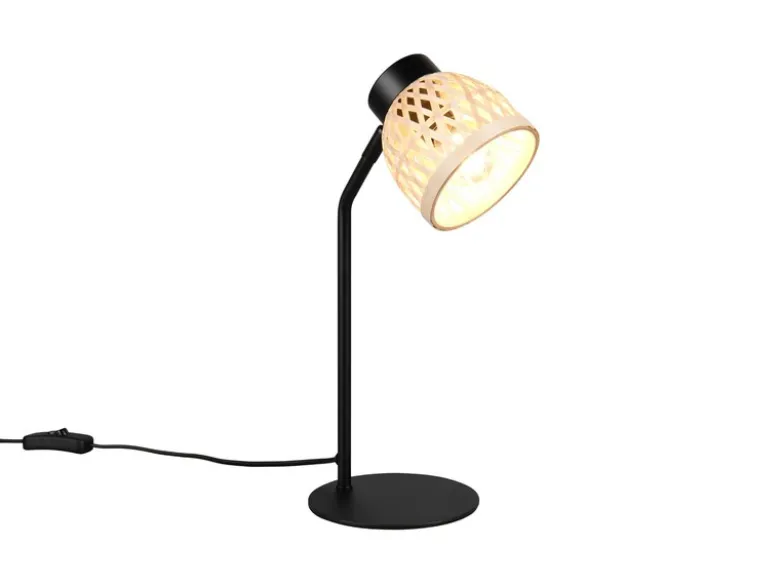 LED Schreibtischleuchte mit Korb Lampenschirm aus Bambus, Höhe 36cm