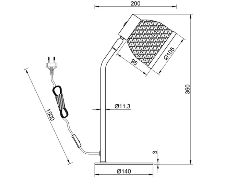 LED Schreibtischleuchte mit Korb Lampenschirm aus Bambus, Höhe 36cm