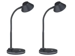 LED Schreibtischleuchten 2er SET flexibel, Kunststoff Titan, 33cm hoch
