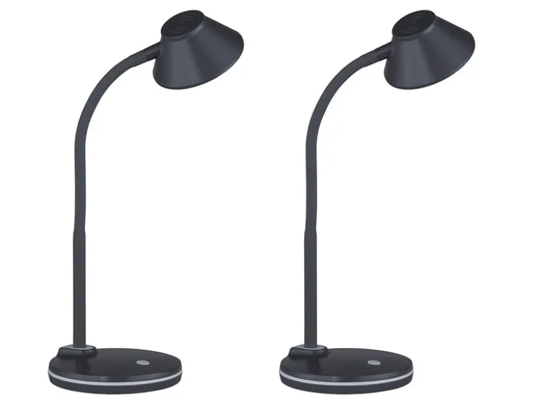 LED Schreibtischleuchten 2er SET flexibel, Kunststoff Titan, 33cm hoch