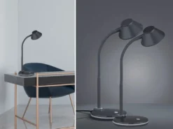 LED Schreibtischleuchten 2er SET flexibel, Kunststoff Titan, 33cm hoch