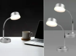 LED Schreibtischleuchten 2er SET flexibel, Kunststoff Titan, 34cm hoch
