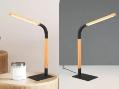LED Schreibtischleuchte NORRIS Schwarz mit Holz, Höhe 42cm