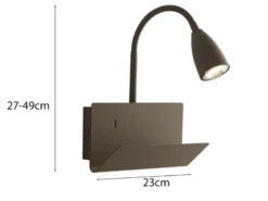 LED Schwanenhals Leselampe Braun mit Ablage & USB-Ladefunktion, B. 23cm