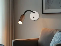 LED Schwanenhals Leselampe Coffee / Grau mit Schalter, Breite 10cm