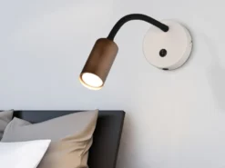 LED Schwanenhals Leselampe Coffee / Grau mit Schalter, Breite 10cm