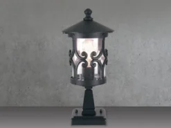 LED Sockel Laterne aus Alu im Landhausstil, Schwarz Höhe 34cm