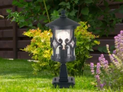 LED Sockel Laterne aus Alu im Landhausstil, Schwarz Höhe 34cm