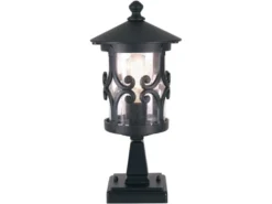 LED Sockel Laterne aus Alu im Landhausstil, Schwarz Höhe 34cm