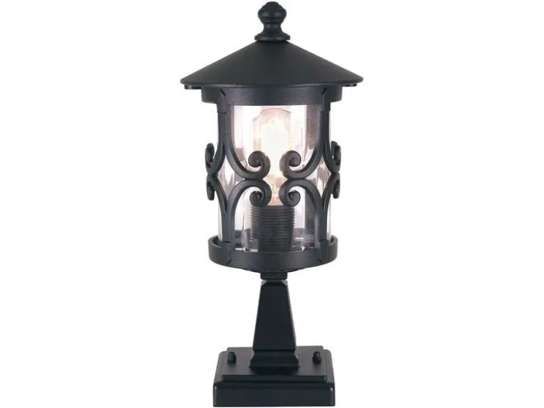 LED Sockel Laterne aus Alu im Landhausstil, Schwarz Höhe 34cm