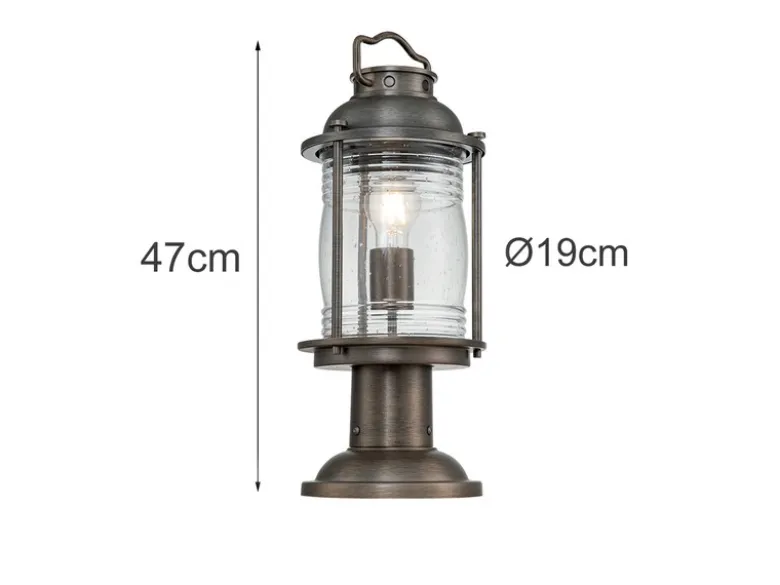 LED Sockel Laterne im Industriedesign, Bronze Höhe 47cm