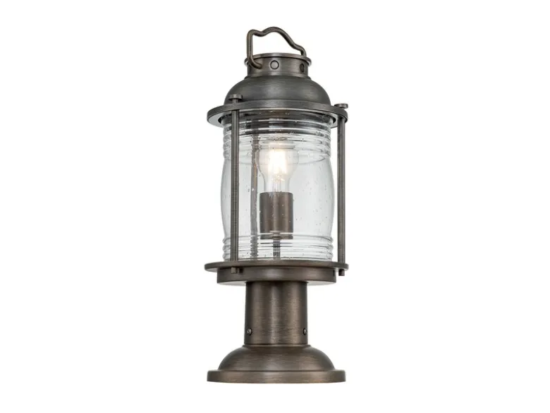 LED Sockel Laterne im Industriedesign, Bronze Höhe 47cm