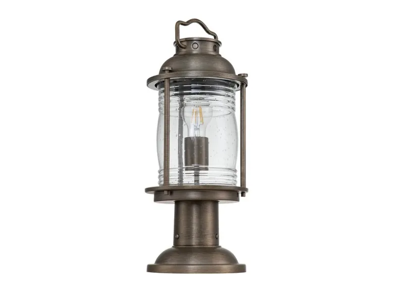 LED Sockel Laterne im Industriedesign, Bronze Höhe 47cm