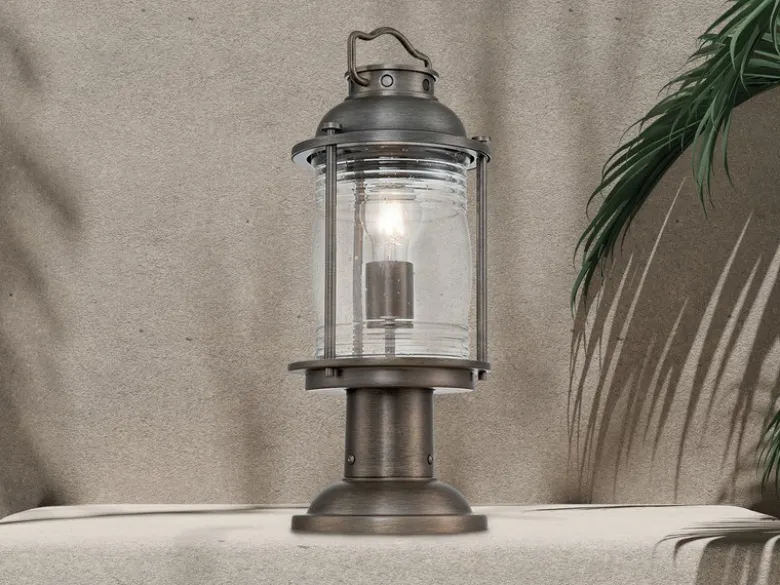 LED Sockel Laterne im Industriedesign, Bronze Höhe 47cm