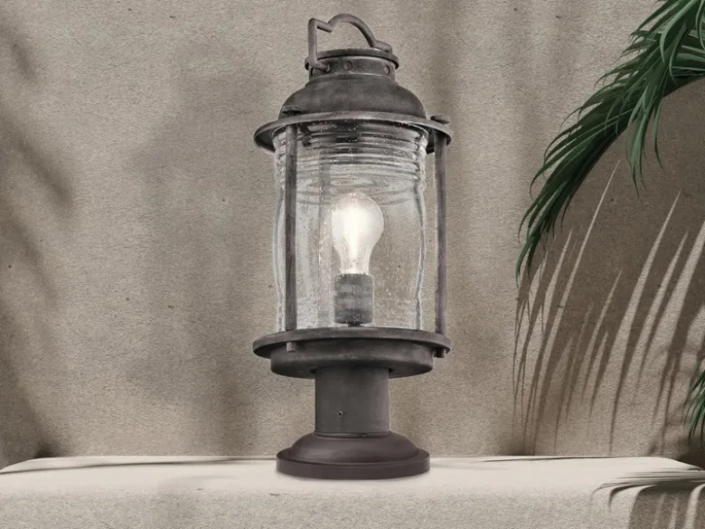 LED Sockel Laterne im Industriedesign, Anthrazit Höhe 47cm