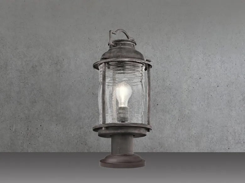 LED Sockel Laterne im Industriedesign, Anthrazit Höhe 47cm
