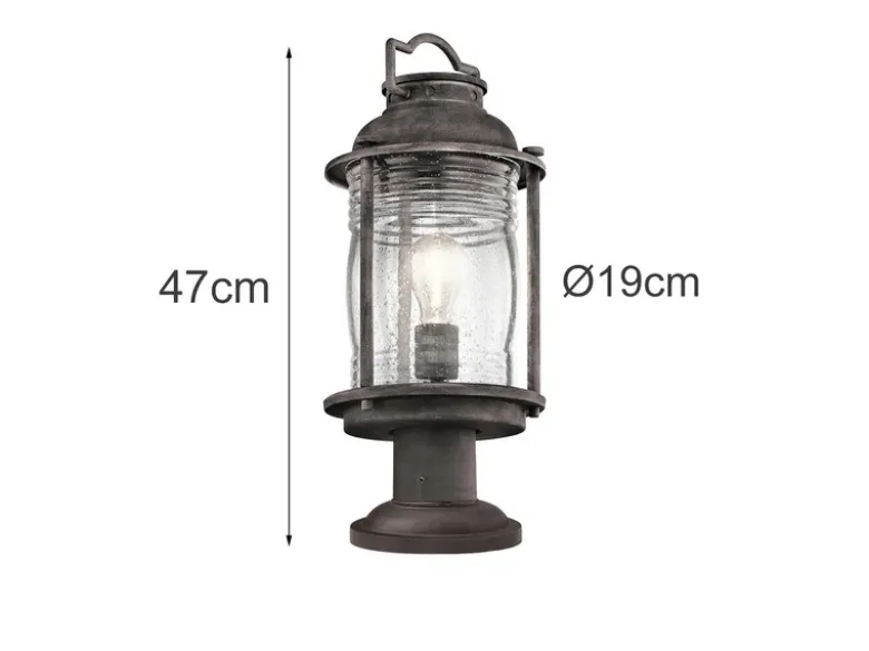 LED Sockel Laterne im Industriedesign, Anthrazit Höhe 47cm