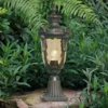 LED Sockel Laterne im Jugendstil mit Amberglas, Höhe 54cm