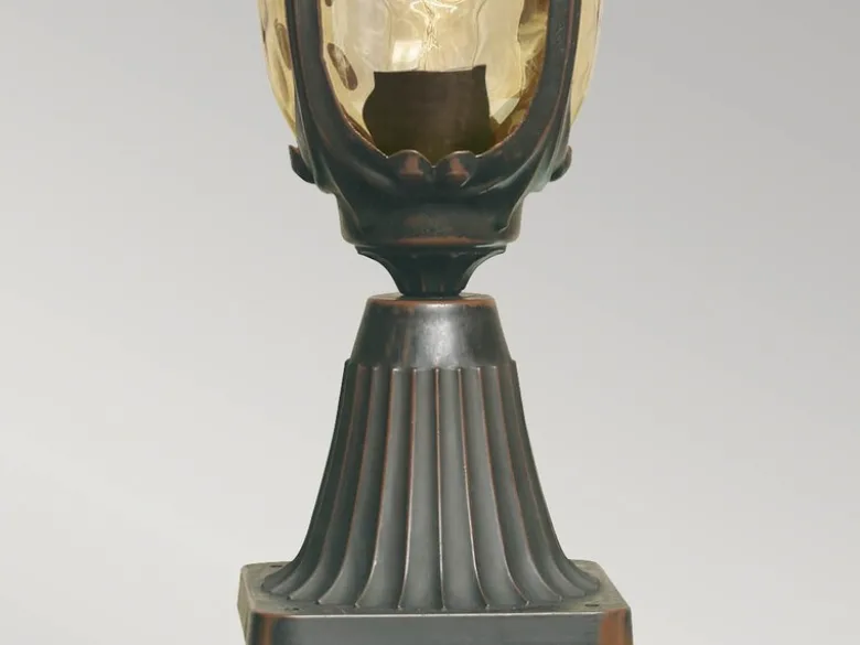 LED Sockel Laterne im Jugendstil mit Amberglas, Höhe 54cm