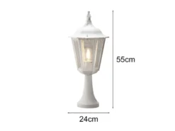 LED Sockelleuchte aus Aluminium Weiß, antike E27 Gartenlaterne, Höhe 55cm