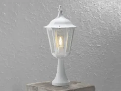 LED Sockelleuchte aus Aluminium Weiß, antike E27 Gartenlaterne, Höhe 55cm
