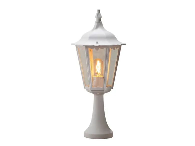 LED Sockelleuchte aus Aluminium Weiß, antike E27 Gartenlaterne, Höhe 55cm
