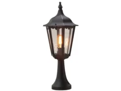 LED Sockelleuchte aus Aluminium Schwarz, antike E27 Gartenlaterne, Höhe 55cm