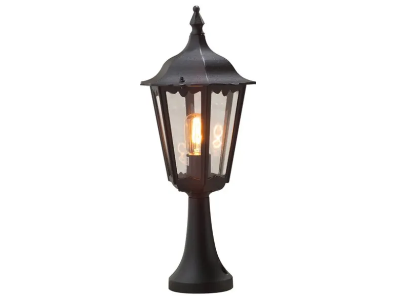 LED Sockelleuchte aus Aluminium Schwarz, antike E27 Gartenlaterne, Höhe 55cm