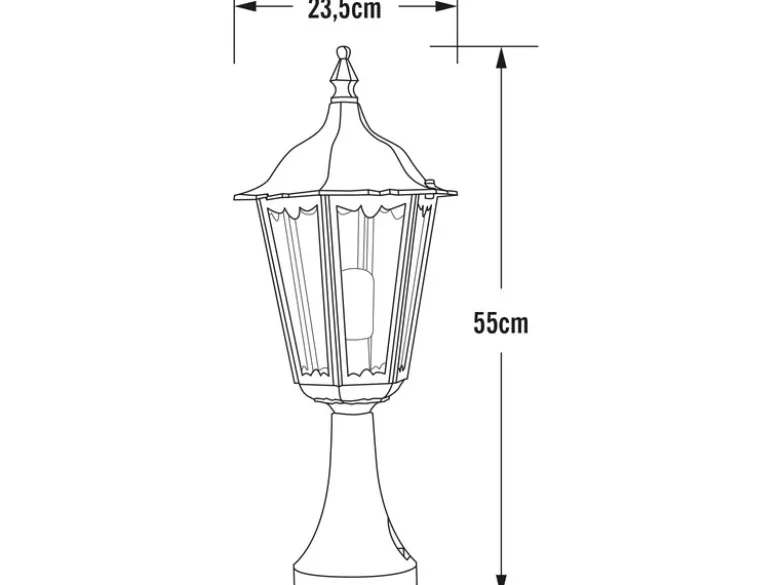LED Sockelleuchte aus Aluminium Schwarz, antike E27 Gartenlaterne, Höhe 55cm