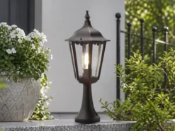 LED Sockelleuchte aus Aluminium Schwarz, antike E27 Gartenlaterne, Höhe 55cm