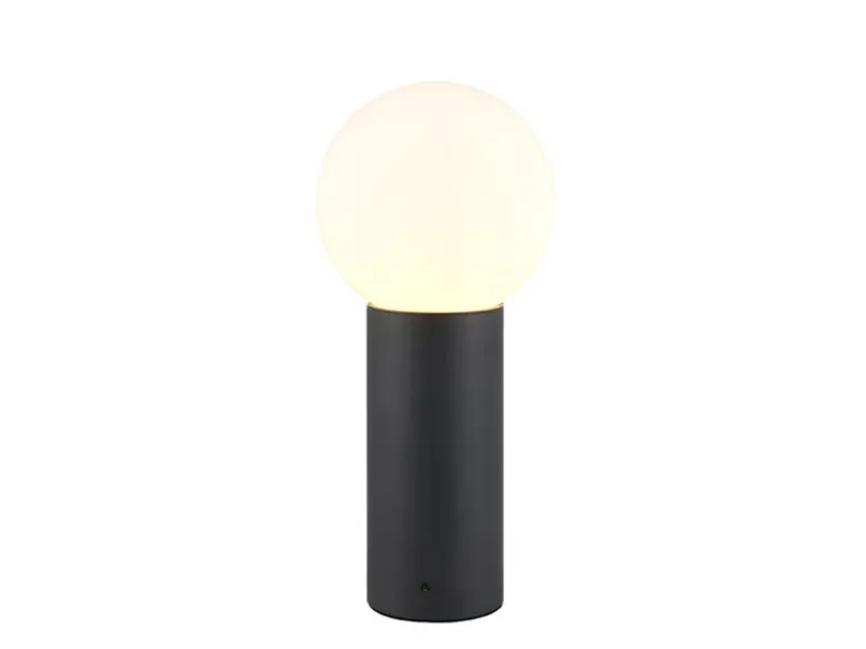 LED Sockelleuchte aus Aluminium in Anthrazit mit Glaskugel, Höhe 40cm