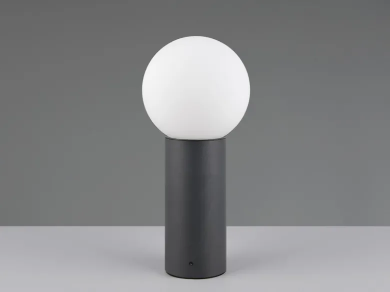 LED Sockelleuchte aus Aluminium in Anthrazit mit Glaskugel, Höhe 40cm