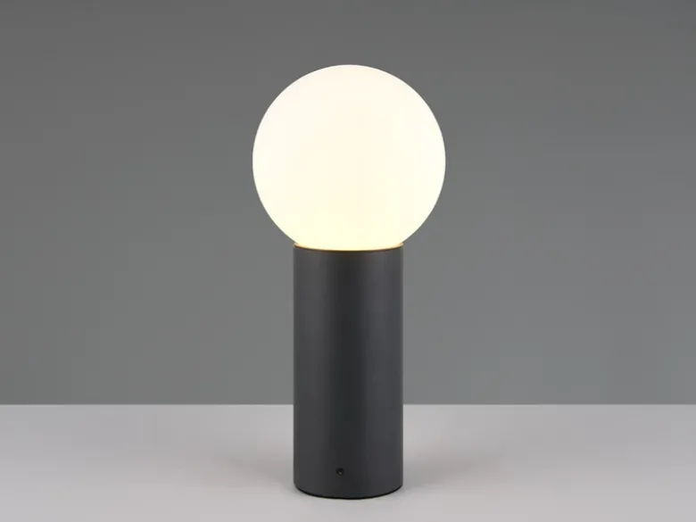 LED Sockelleuchte aus Aluminium in Anthrazit mit Glaskugel, Höhe 40cm