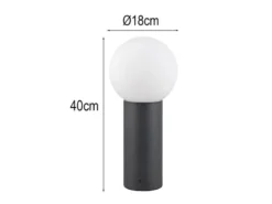 LED Sockelleuchte aus Aluminium in Anthrazit mit Glaskugel, Höhe 40cm