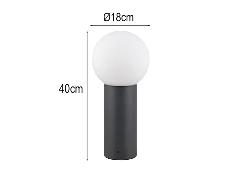 LED Sockelleuchte aus Aluminium in Anthrazit mit Glaskugel, Höhe 40cm