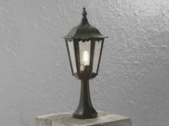 LED Sockelleuchte aus Aluminium Grün, antike E27 Gartenlaterne, Höhe 55cm