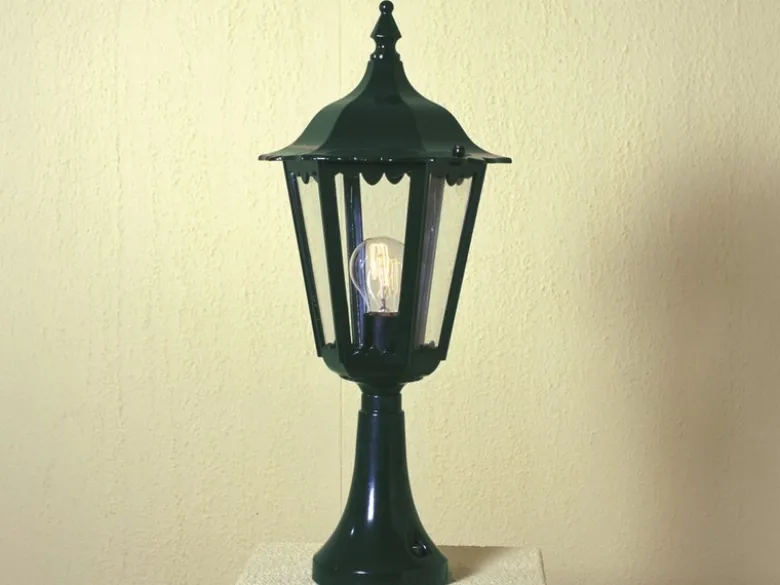 LED Sockelleuchte aus Aluminium Grün, antike E27 Gartenlaterne, Höhe 55cm