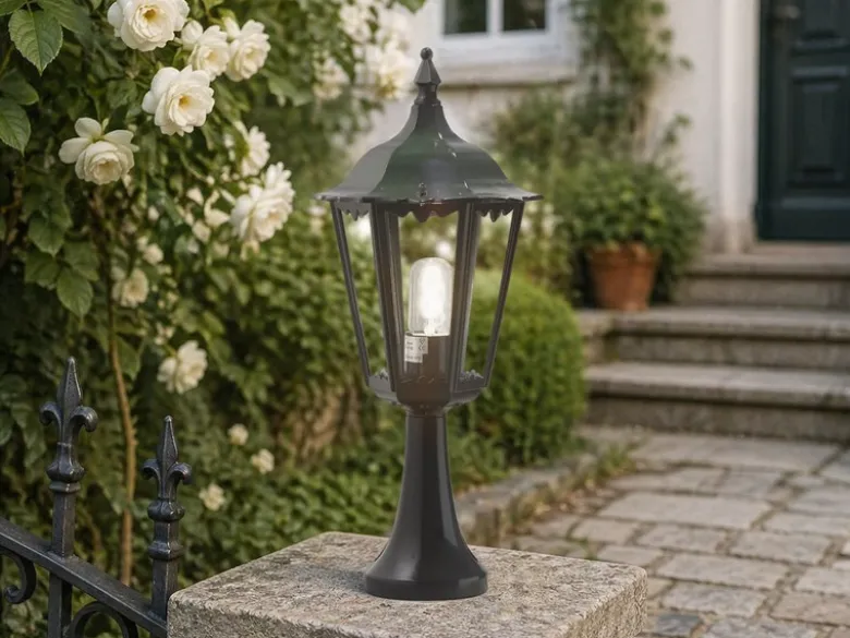 LED Sockelleuchte aus Aluminium Grün, antike E27 Gartenlaterne, Höhe 55cm
