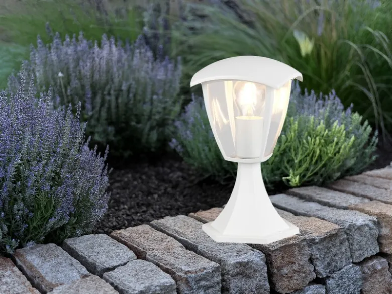 LED Sockelleuchte aus Aluminium im Landhausstil Weiß, Höhe 30cm