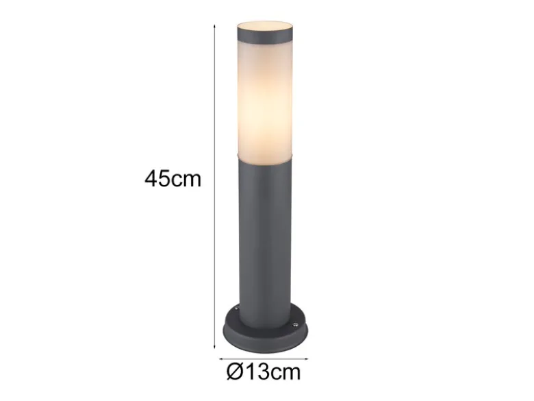 LED Sockelleuchte aus Edelstahl in Anthrazit & Opal, Höhe 45cm
