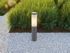 LED Sockelleuchte aus Edelstahl in Anthrazit & Opal, Höhe 45cm
