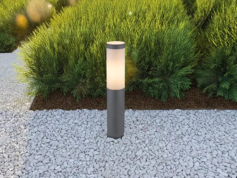 LED Sockelleuchte aus Edelstahl in Anthrazit & Opal, Höhe 45cm